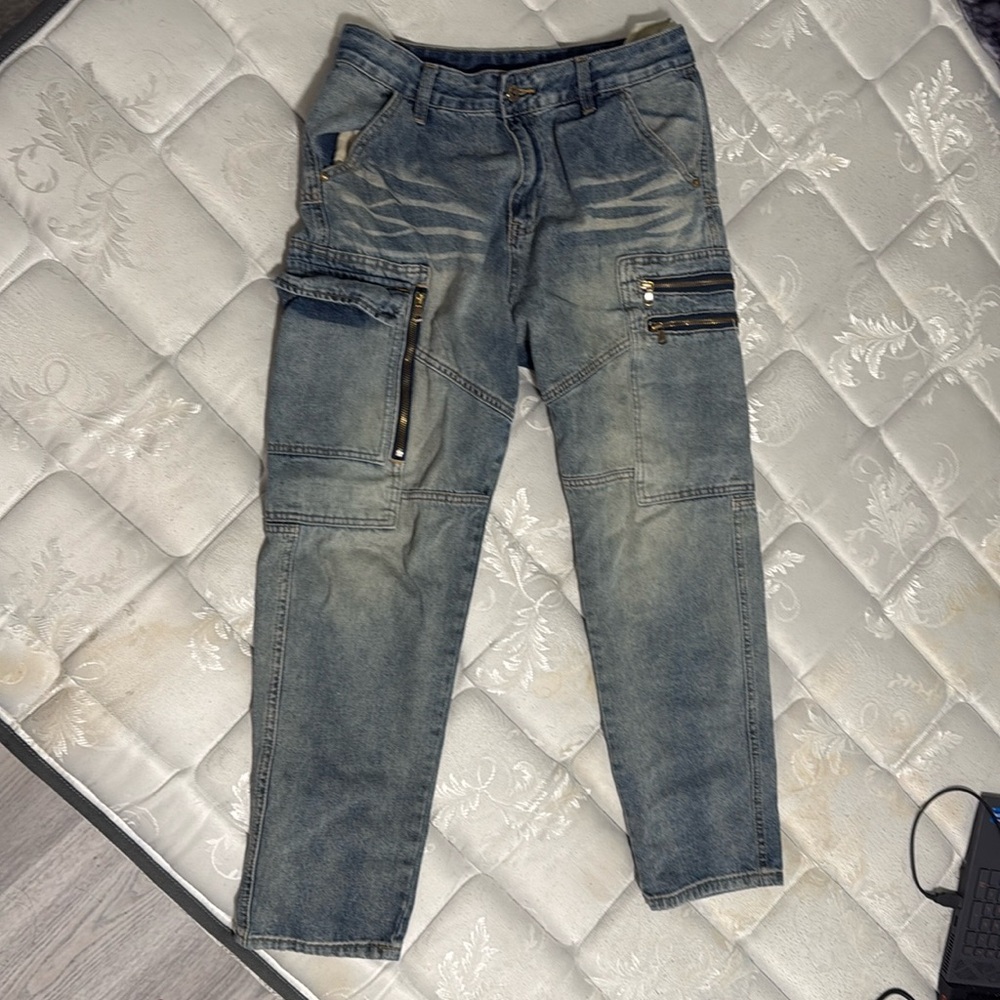 Cargo Denim Baggy Jeans -Looks like carhartt carpenter pants - 7 pockets - 32x32